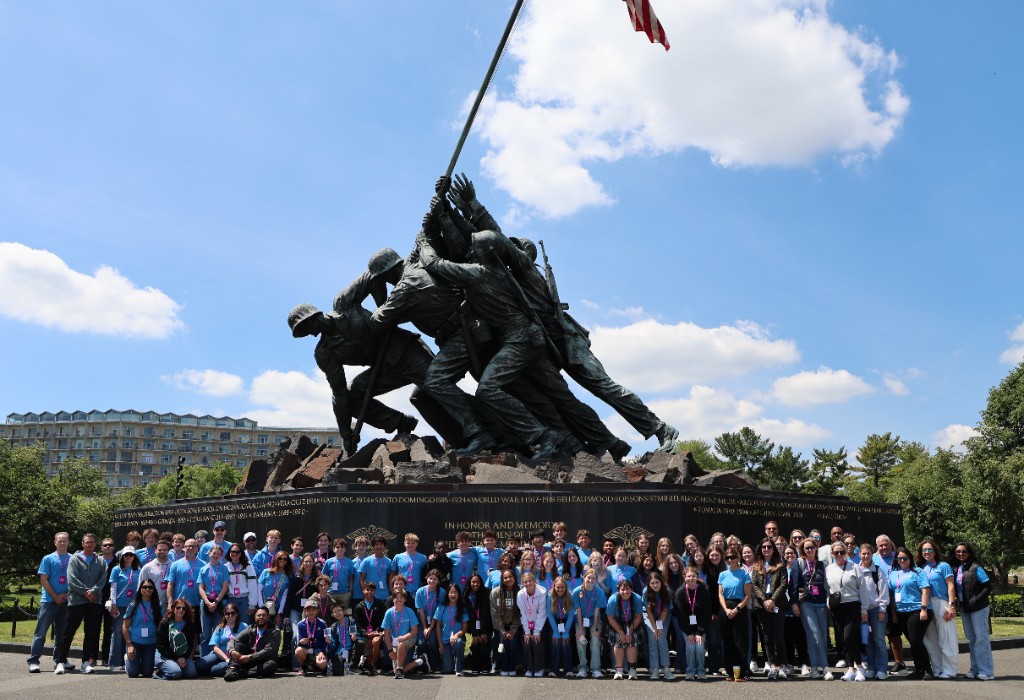 Eighth grade students at the Marine Corps War Memorial in Washington D.C.