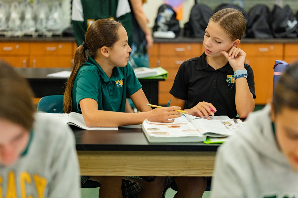 Legacy Christian Academy students collaborating in a science lab